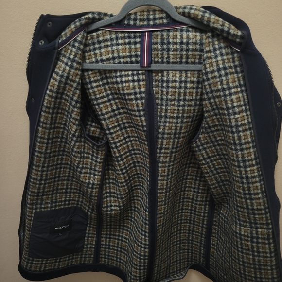 Bugatchi Navy Hooded Parka‎ Jacket Coat Stretch Wool Blend Made in Portugal in S - Picture 8 of 10